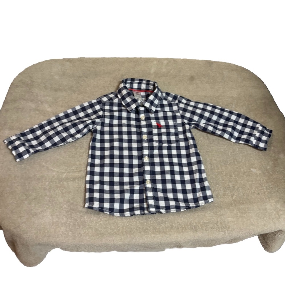 Carters boys 12 M navy plaid button up shirt